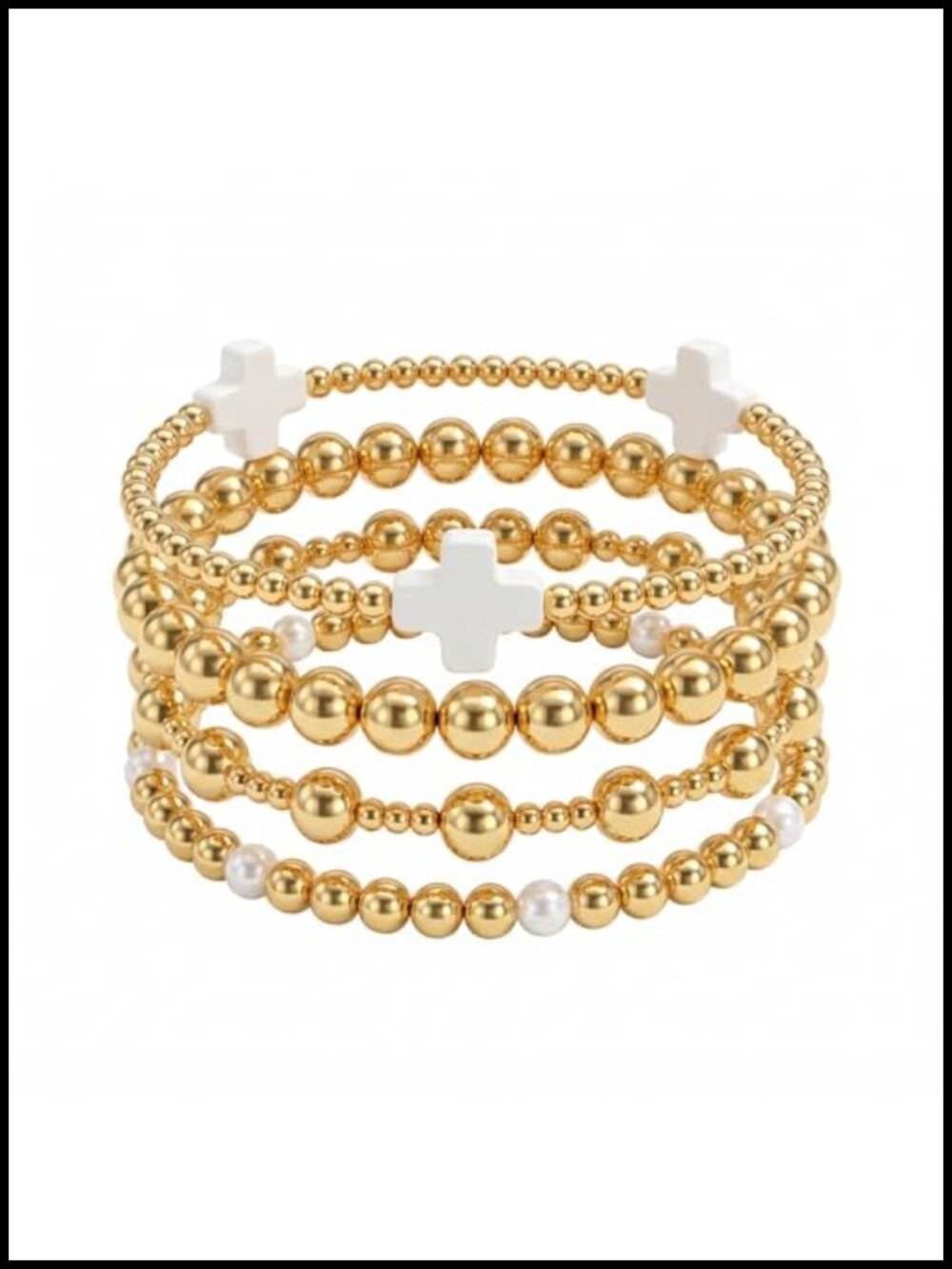 Gold Bead Bracelets Set of 4 Waterproof for Women Stack Jewelry Gifts 14k Gold
